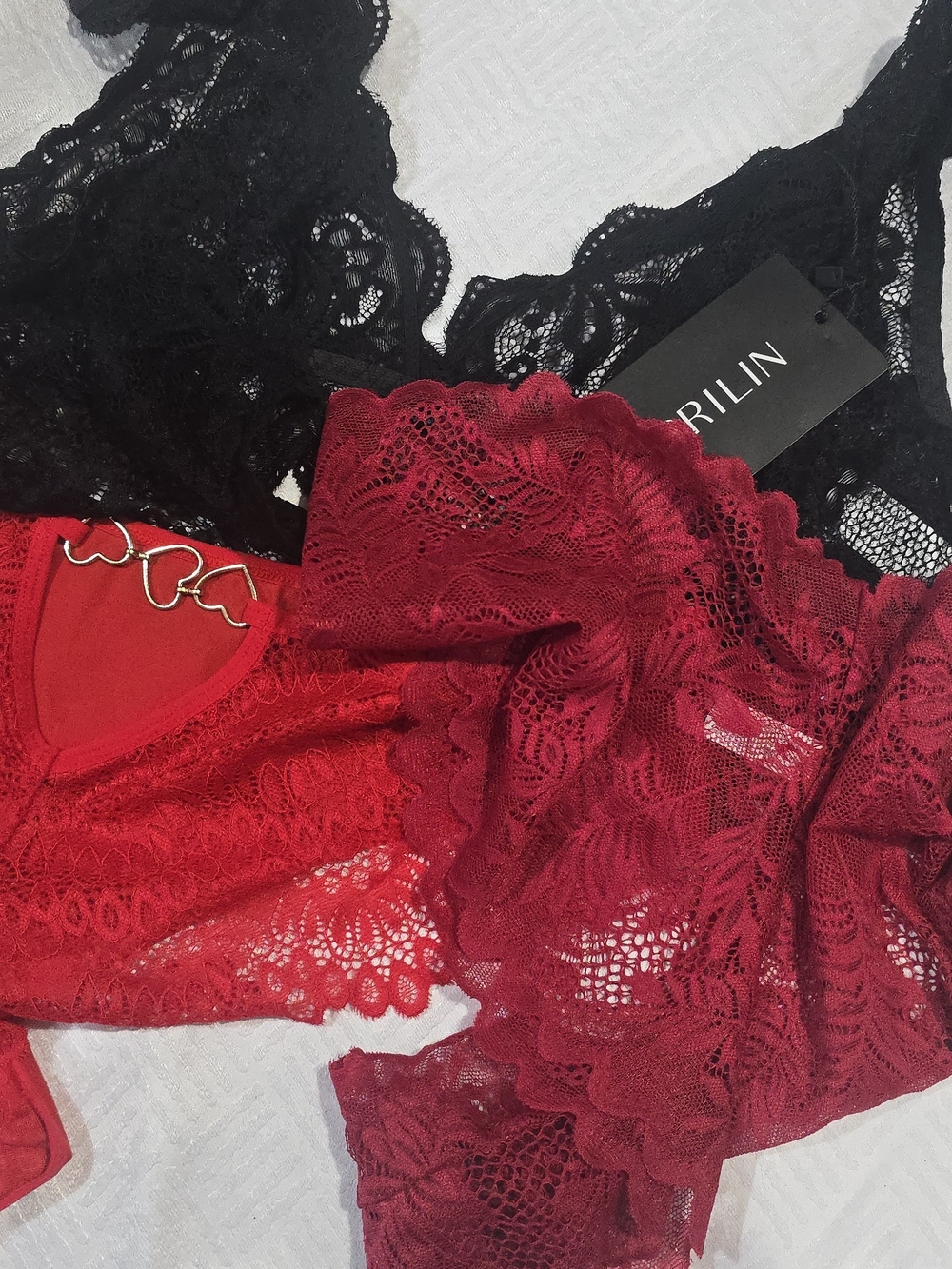 Black Lace Bralette And Red Undies Bundle